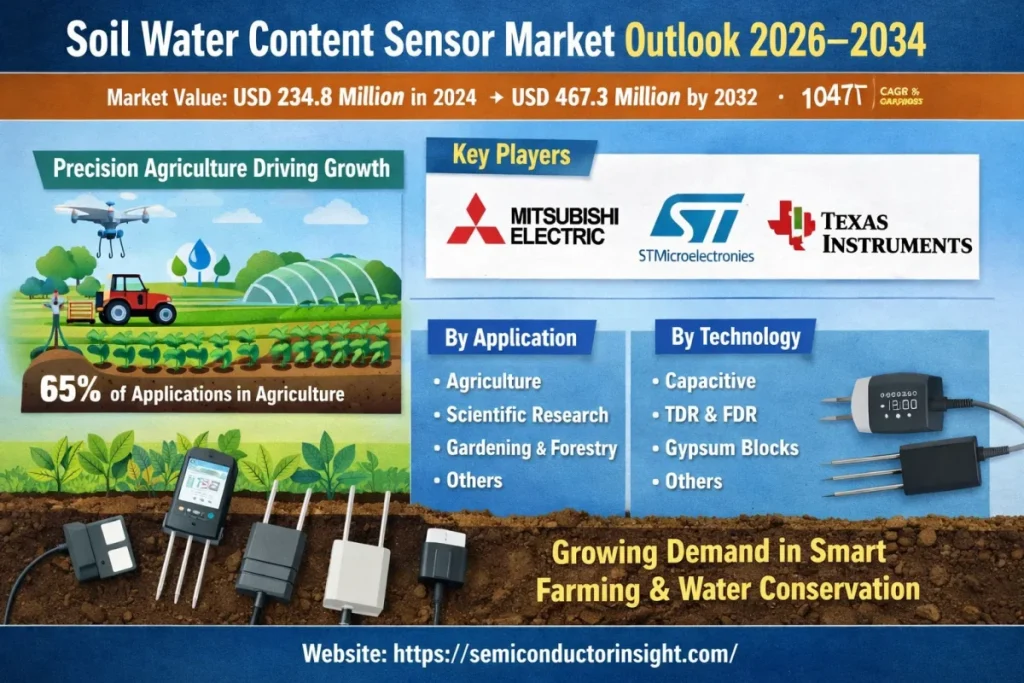グローバル土壌水分量（SWC）センサ市場：主要プレーヤー（三菱電機、STマイクロエレクトロニクス、テキサ스・インスツルメンツ等）および2026–2034年の展望